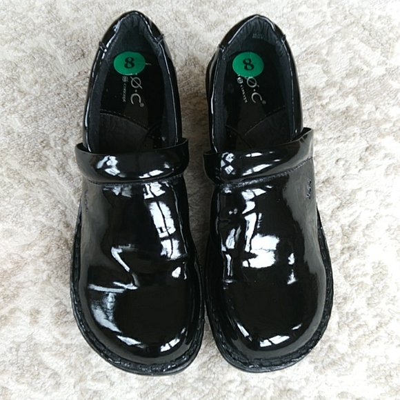 NWOT B.O.C. Concept Patent Leather Wedge Chunky Heel Mules Clogs 8M Black Glossy - Picture 6 of 15